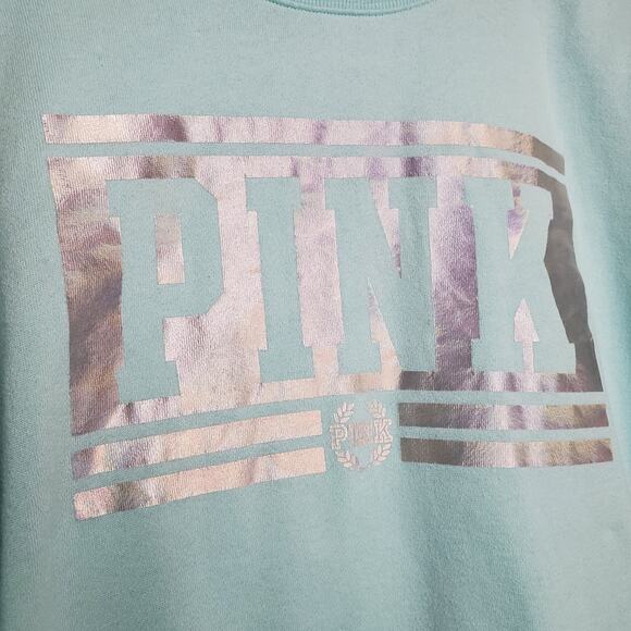VS PINK Baby Blue Campus Crew Holographic Logo XS - Picture 3 of 11